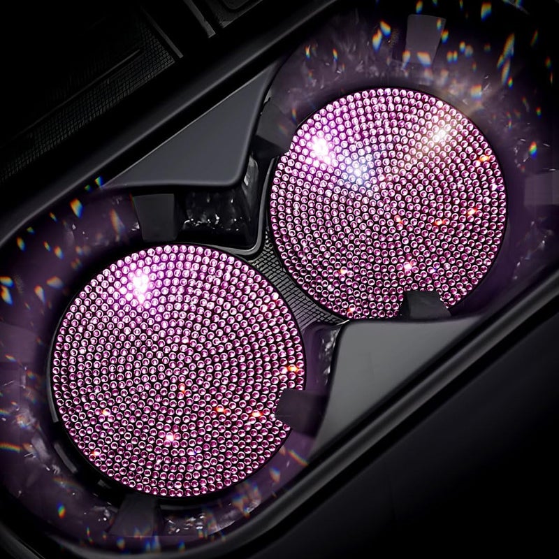 Murimt 2 PCS Universal Vehicle Bling Cup Holder Insert Coaster Car Interior Accessories,2.75 inch Silicone Anti Slip Crystal Rhinestone Car Coaster(Pink) - Image 1